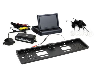 Parkovací asistent TFT02 4,3" s kamerou HD-402-LED 4 senzory biele