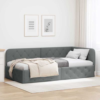 vidaXL Rohový rám postele Tmavo šedá 90 x 190 cm látka