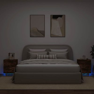 vidaXL Nočné stolíky s LED svetlami 2 ks dymový dub kompozitné drevo
