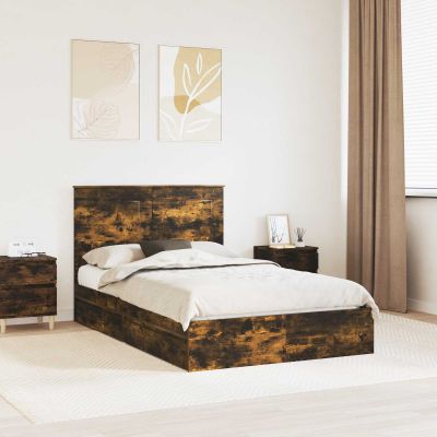 vidaXL Úložná posteľ Dymová dub 135 x 190 cm Kompozitné drevo