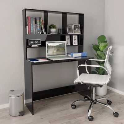 vidaXL Stôl s policami, lesklý čierny 110x45x157 cm, kompozitné drevo