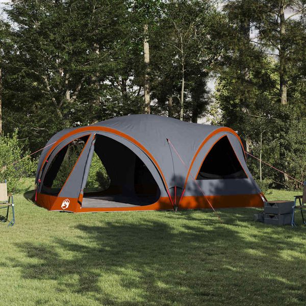 vidaXL Rodinný stan pre 10 osôb Šedá a oranžová 460 x 430 x 214 cm