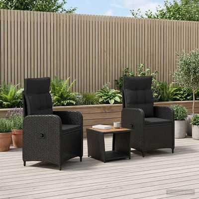 vidaXL Záhradný lounge set 3 ks Čierna
