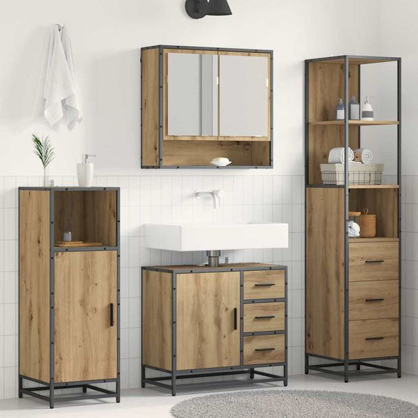 vidaXL Sada kúpeľňového nábytku 3 pcs Remeselný dub Kompozitné drevo