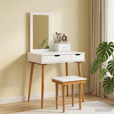 vidaXL Sada toaletného stolíka FAUSKE 4 ks Biela 76 x 50 x 143 cm