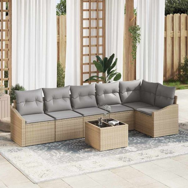 vidaXL Súprava záhradných pohoviek 7 pcs Beige a svetlo šedá polyratan