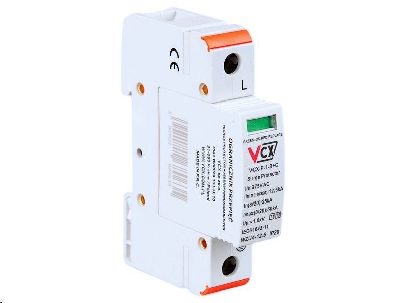 Preťažová ochrana VCX P-1-B+C AC trieda T1T2 (B+C) 1P 12.5kA s iskrišťom