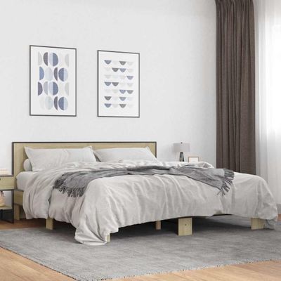 vidaXL Posteľný rám dub sonoma 200x200 cm kompozitné drevo a kov