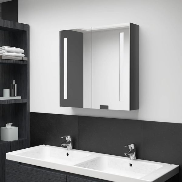 vidaXL LED kúpeľňová zrkadlová skrinka žiarivá sivá 62x14x60 cm