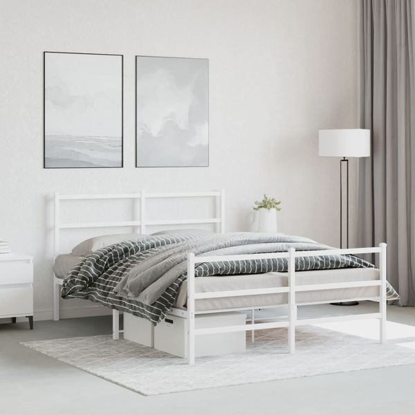 vidaXL Kovový rám postele s predným a zadným čelom biely 140x200 cm