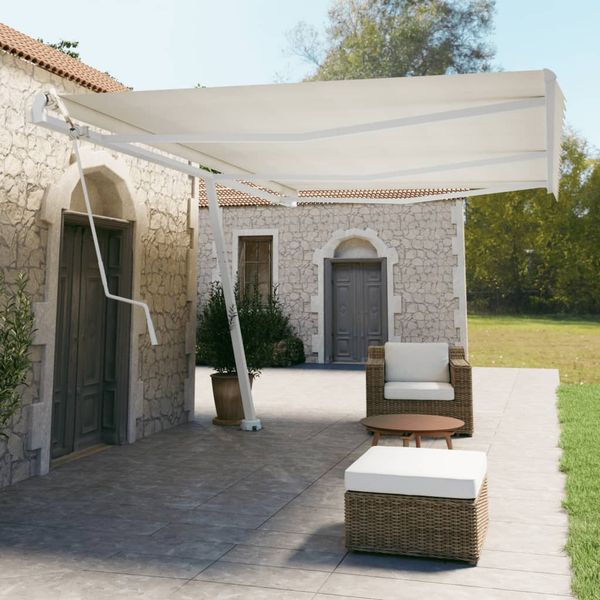 vidaXL Súprava markízových stĺpikov biela 600x245 cm železo