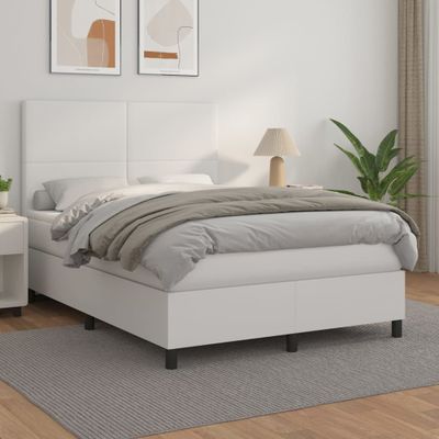 vidaXL Boxspring posteľ s matracom biely 140x190 cm umelá koža