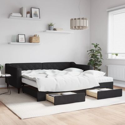 vidaXL Rozkladacia denná posteľ so zásuvkami čierna 100x200 cm látka