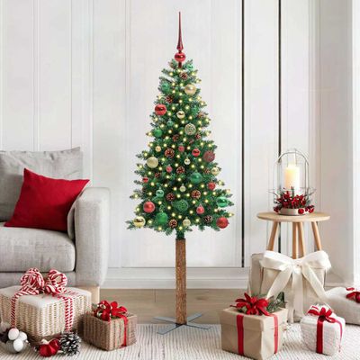 vidaXL Úzky vianočný stromček s 150 LED-i so stojanom Zelená 150 cm