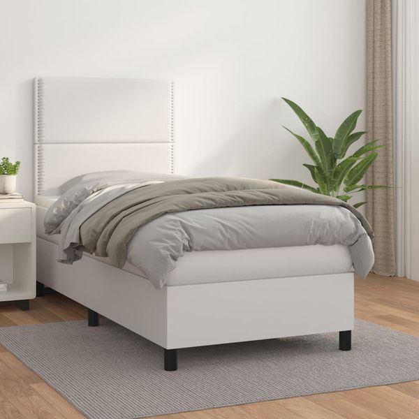 vidaXL Boxspring posteľ s matracom biela 100x200 cm umelá koža