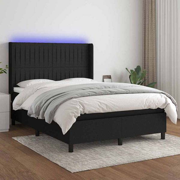 vidaXL Posteľ boxsping s matracom a LED čierna 140x190 cm látka