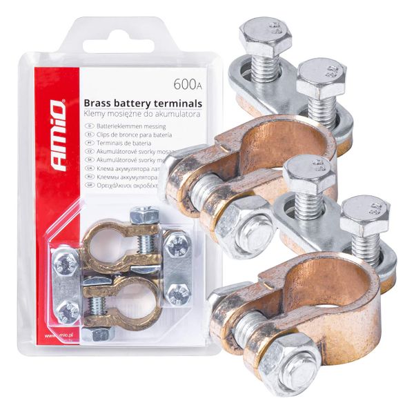 Svorky na autobatériu mosadzné 600AMP, 2 ks / blistr