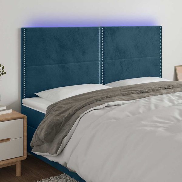 vidaXL Čelo postele s LED tmavomodré 200x5x118/128 cm zamat
