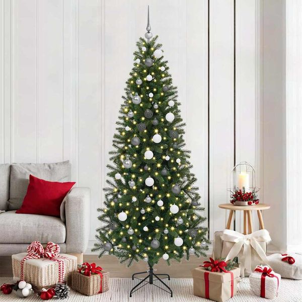 vidaXL Umelý vianočný stromček s 300 LED-i Zelená 210 cm PE a PVC