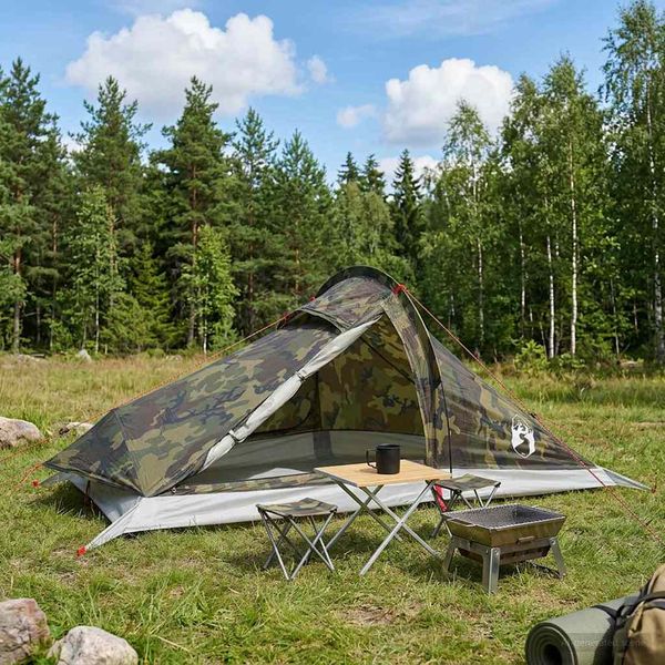 vidaXL Stan na batohovanie Maskáčová Pre 4 osoby