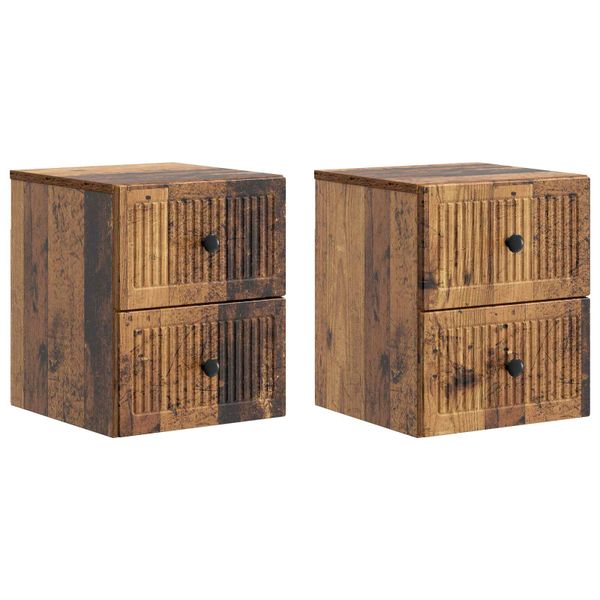 vidaXL Nástenná nočná skrinka 2 pcs Staré drevo 33 x 34,5 x 40 cm