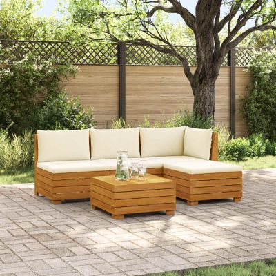 vidaXL 5 ks Záhradná súprava gaučov Pevné akáciové drevo Hnedá