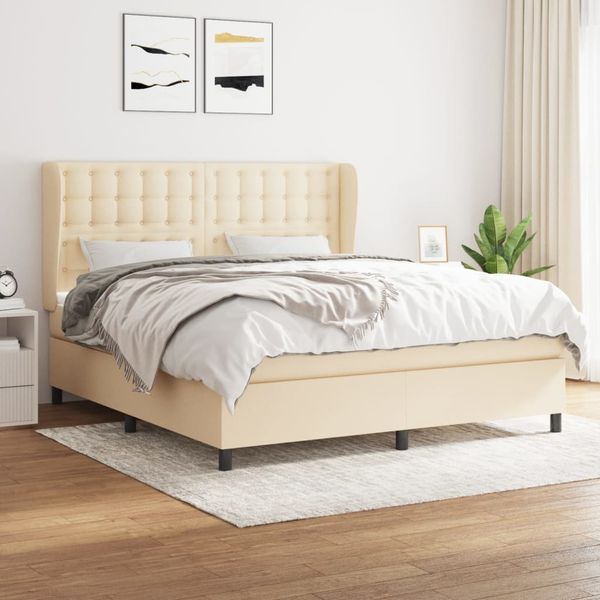 vidaXL Posteľný rám boxspring s matracom krémový 160x200 cm látka