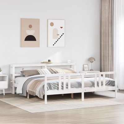 vidaXL Posteľný rám s čelom bez matraca biely 200x200 cm