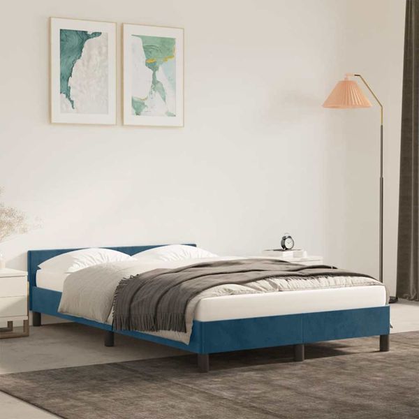 vidaXL Posteľ bez matracom tmavomodrá 120x190 cm zamat
