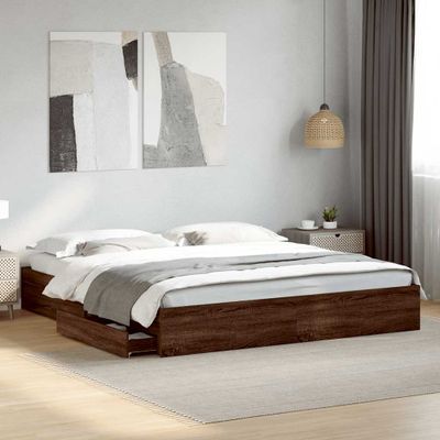 vidaXL Posteľný rám so zásuvkami hnedý dub 200x200 cm kompozitné drevo