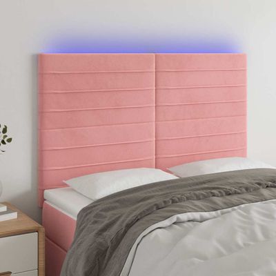 vidaXL Čelo postele s LED ružové 144x5x118/128 cm zamat