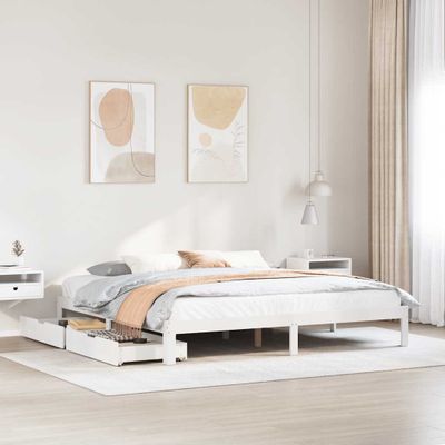 vidaXL Posteľný rám so zásuvkami biely 200x200 cm borovicový masív