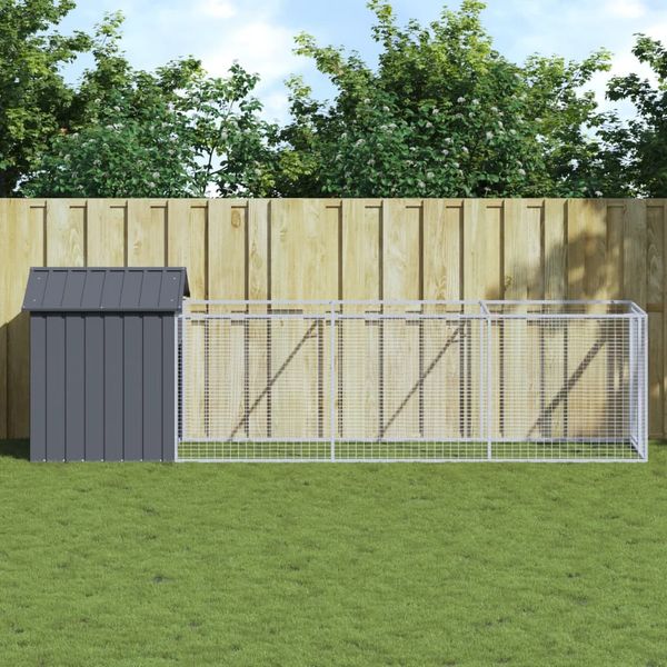 vidaXL Búda pre psa so strechou antracitová 117x405x123 cm pozin. oceľ