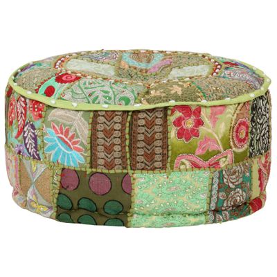 vidaXL Patchwork taburetka z bavlny okrúhla 40x20 cm zelená