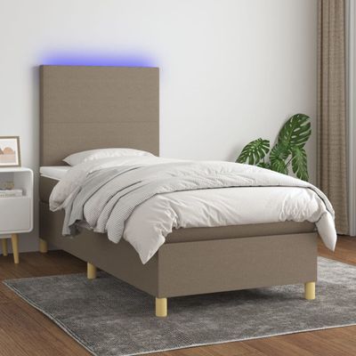 vidaXL Posteľ boxsping s matracom a LED sivohnedá 100x200 cm látka