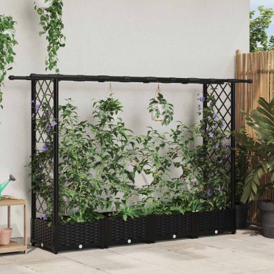 vidaXL Vyvýšený záhon s mriežkou a strechou Čierna 203 x 40 x 121 cm