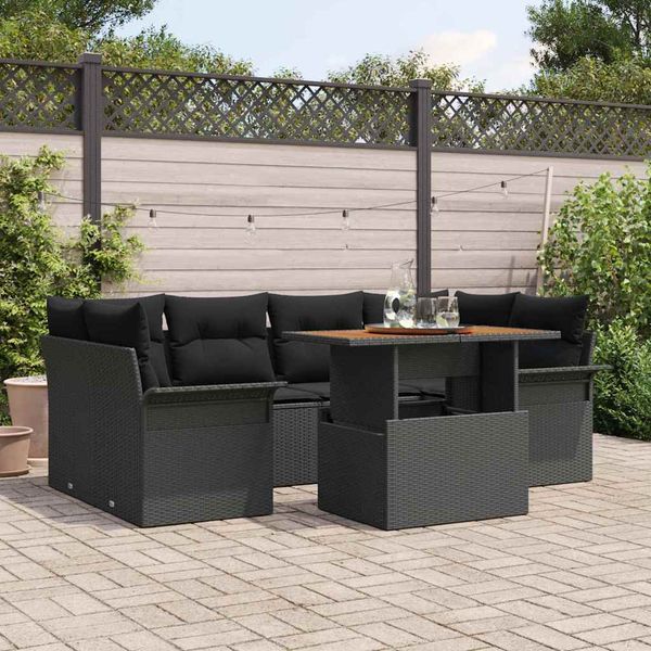 vidaXL Súprava záhradných pohoviek s úložiskom 7 pcs Čierna Poly ratan