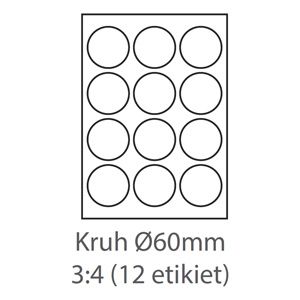 etikety samolepiace KRUH-60mm univerzálne biele 12ks/A4 (100 listov A4/bal.)