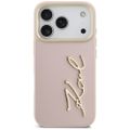Puzdro Karl Lagerfeld PU koža s logom Karl script a kovovými tlačidlami fotoaparátu pre iPhone 17 Pro ružové