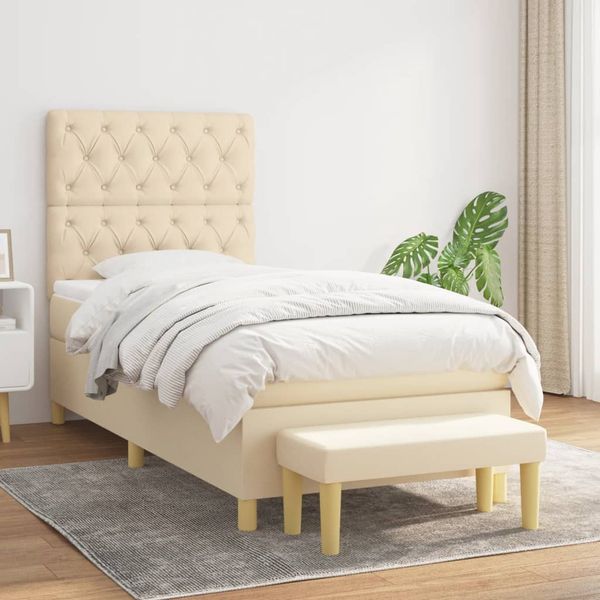 vidaXL Posteľný rám boxsping s matracom krémový 80x200 cm látka