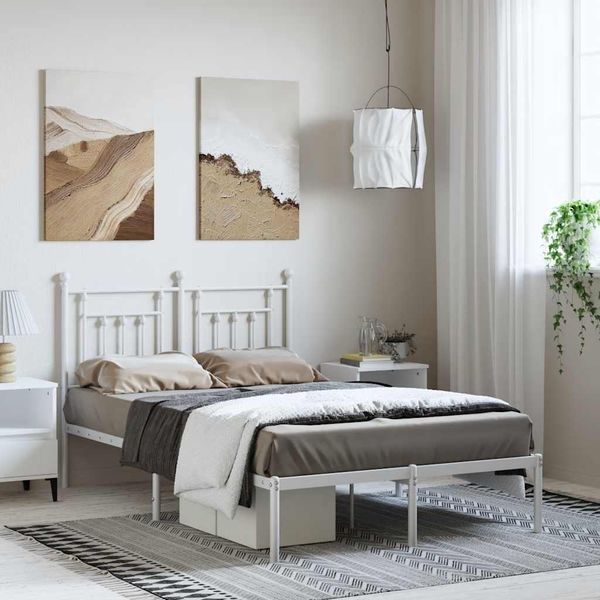 vidaXL Kovový rám postele s čelom biely 135x190 cm