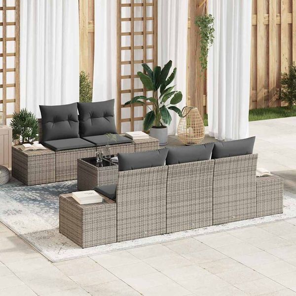vidaXL Súprava záhradných pohoviek s vankúšom 6 pcs Sivá polyratan