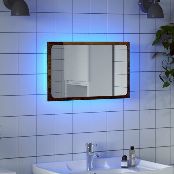 vidaXL Kúpeľňové zrkadlo s LED svetlom staré drevo 60x8,5x38 cm