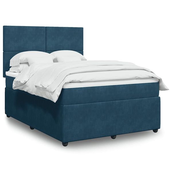 vidaXL Posteľný rám boxsping s matracom tmavomodrý 140x190 cm zamat
