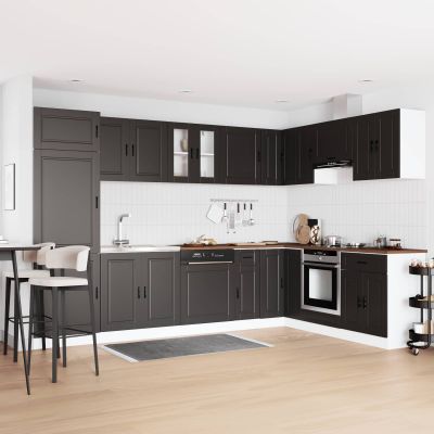 vidaXL Skriňa pod umývadlo Porto 2 pcs Čierna Kompozitné drevo