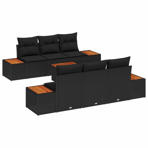 vidaXL Súprava záhradných pohoviek s vankúšom 7 pcs Čierna Poly ratan