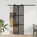 vidaXL Posuvné dvere s kovaním čierne 76x205 cm tvrdené sklo