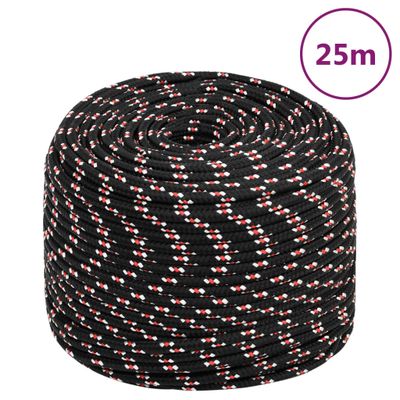 vidaXL Lodné lano čierne 6 mm 25 m polypropylén