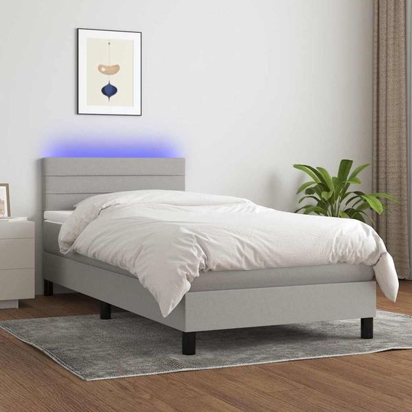 vidaXL Posteľ boxsping s matracom a LED bledosivá 80x200 cm látka