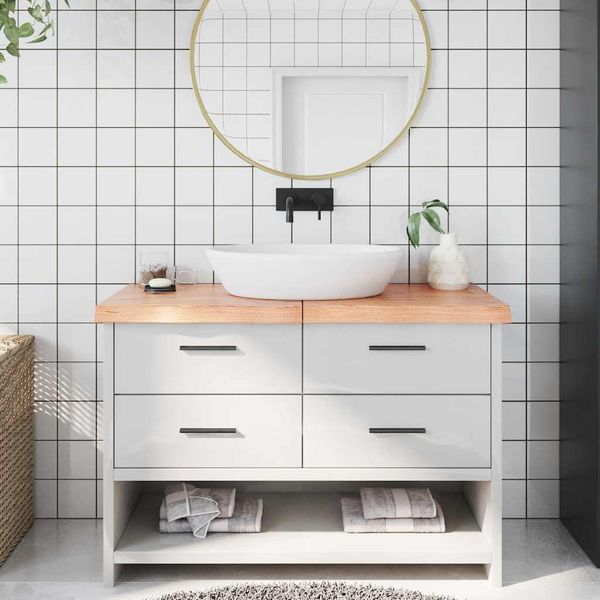 vidaXL Kúpeľňová doska bledohnedá 120x50x(2-6) cm ošetrený masív